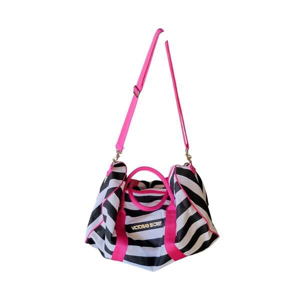 Victoria's Secret Weekender Striped Duffle Bag Adjustable Strap - Picture 8 of 11